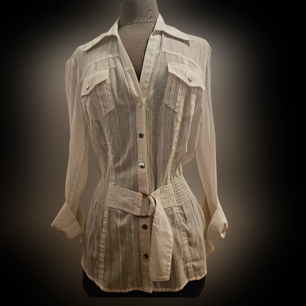 Semi sheer fitted at waist white shirt
